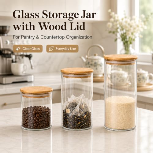 960 ML 32 FL Oz Glass Storage Container with Wood Lid