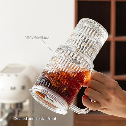 24 oz Raindrop Glass Tumbler with Handle and Lid