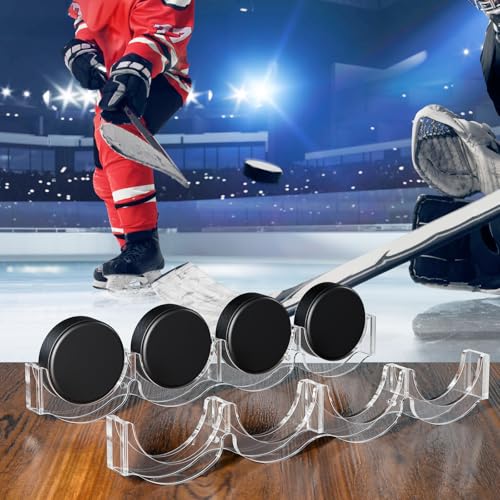 2 Pcs Hockey Puck Display Case Acrylic Hockey Puck Holder for 4 Pucks (2 Count)