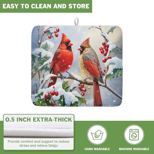 Winter Cardinal Birds Dish Drying Mat