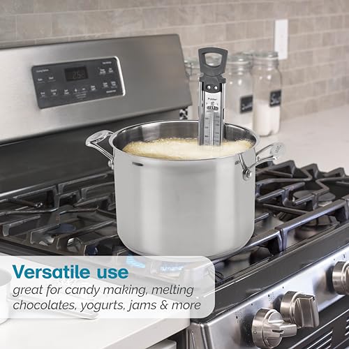 Candy/Jelly/Deep Fry Thermometer, Stainless Steel, with Adjustable Sliding Pot Clip Attachment and Quick Reference Temperature Guide