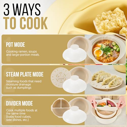 48oz Platinum Silicone 3 Compartmented Microwave Steamer Pot with Handle & Lid