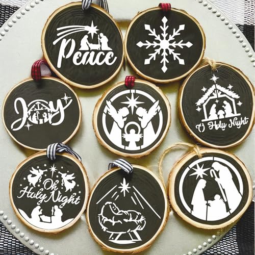 30 Pieces Small Christmas Nativity Stencils for Painting on Wood Reusable Palstic Nativity Scene Stencils for DIY Crafts Ornament Wood Cookie (30 Count)