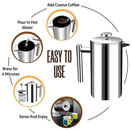 304 Grade Stainless Steel French Press 34 Oz