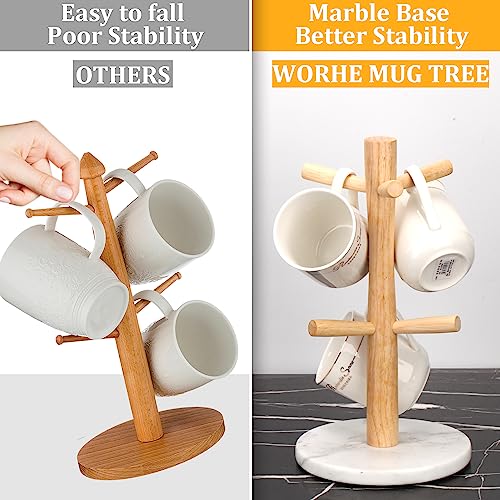Mug Holder Marble Base with 6 Hooks Coffee Cup Rack Organizer for Countertop