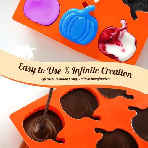 Pumpkin Silicone Molds 2 Pack 6 Cavity Halloween Mold Set for Fall Chocolate Candy Soap Wax Melts Jello Cake Pop Apple Cider Baking Tray Thanksgiving 3D Food Grade Spooky Treats (12 Count)