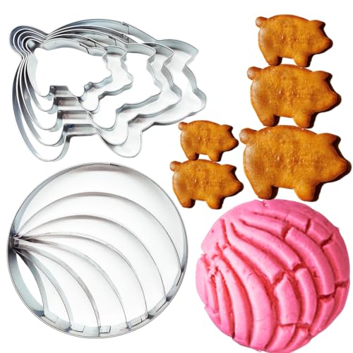 Concha Cutter & Pig Cookie Cutter Set for Mexican Cookbook Fans (6 Count)
