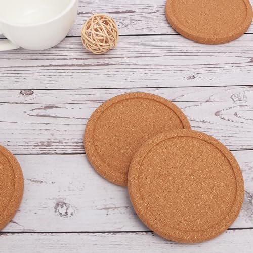 60 Pack 4 Inch Round Cork Coasters with Lip