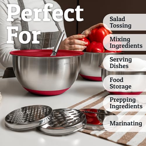 Stainless Steel Mixing Bowls with Lids Set (5 Count)