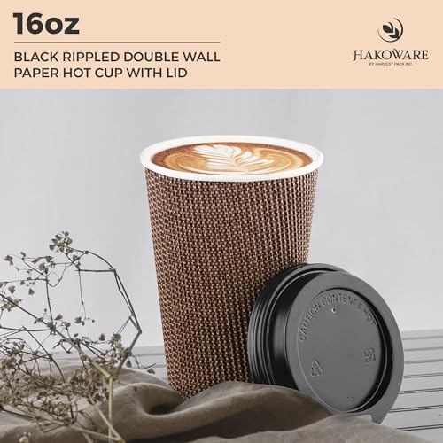 16 oz Disposable Paper Coffee Cups with Lids Insulated Double (85 Count)