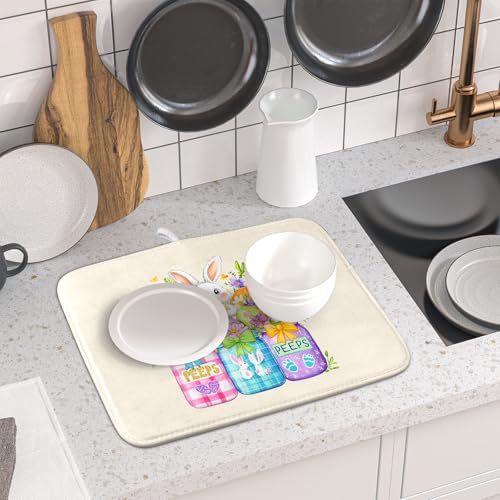 Easter Bunny Carrots Dish Drying Mat for Kitchen Counter