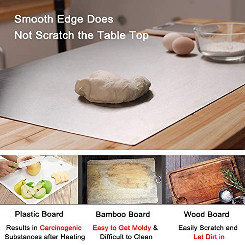 Large Cutting Board 304 Stainless Steel Cutting Board Metal Baking Mat Non Stick Thick Board Cutting Fruit Vegetable Meat Kneading Rolling Bread Pizza Biscuits Dough Sturdy Kitchen