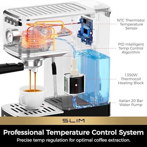 Slim Espresso Machine with Milk Frother for Home Cappuccino