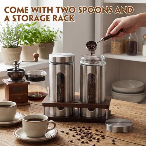 Stainless Steel Coffee Grounds Canisters Container with Shelf (2 Count)