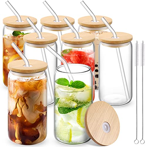 Glass Cups with Lid and Straw (8 Count)