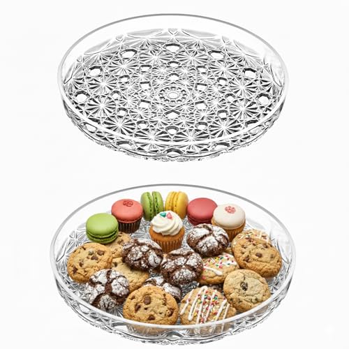 Luna - 2-Pack Acrylic Serving Tray (10" Dia.), Plastic Dinner Plates, Round Coffee Table Tray, Serving Platters for Cookie, Appetizer, Charcuterie, Snack, Dessert, Party Food Display (2 Count)