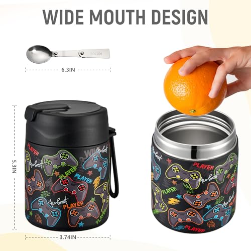 17oz Soup Thermo for Hot Food Kids Insulated Vacuum Food Jar with Stainless Steel Spoon Wide Mouth Thermo Leakproof Lunch Food Container Kids Hot Lunch Box
