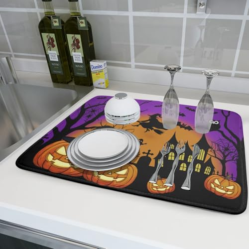 Happy Halloween Pumpkin Dish Drying Mat for Kitchen Counter