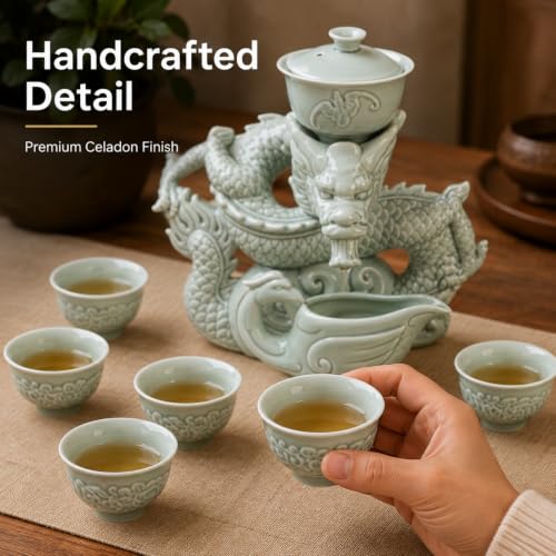 Celadon Dragon Ceramic Gongfu Tea Set with 6 Tea Cups