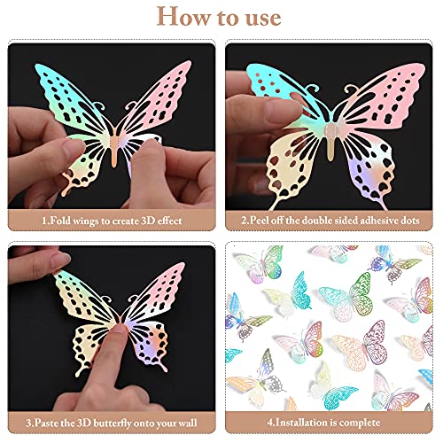 3D Butterfly Wall Decor 48 Pcs Laser Butterfly Birthday Decoration (48 Count)