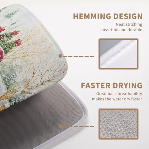 Christma Red Truck Dish Drying Mat Winter Dog Large Kitchen Mats Dish Drying Pad Xmas Tree Vintage Absorbent Dish Dryer Mat for Kitchen Countertops Microfiber Drainer Pad Dish Drying Mats
