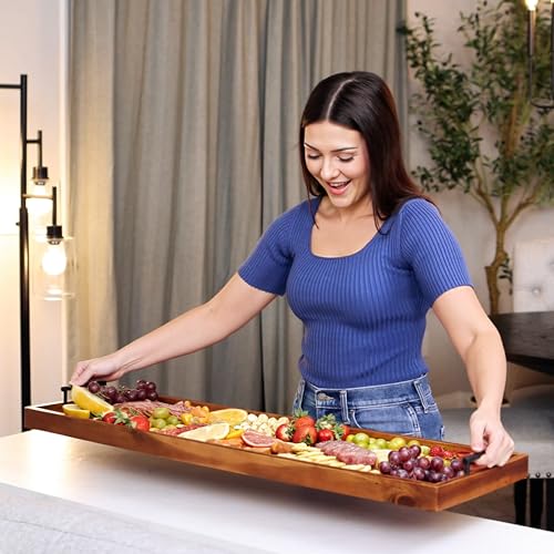 36" Acacia Large Charcuterie Boards for Party with Metal Handles