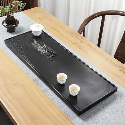 Tea Set Ebonite Tea Tray Embedded Whole Piece Natural Stone Tea Table Home Office Carved Stone with Drainage Tea Tray Chinese Tea Set