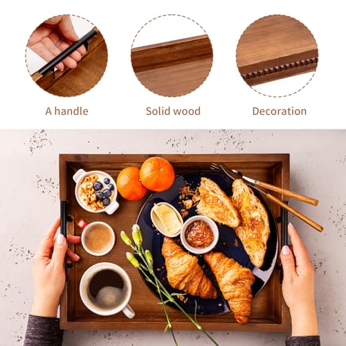 Rustic Wood Serving Tray with Handle Brown Rectangular Decorative Trays Farmhouse Charcuterie Boards Platter for Food (2 Count)