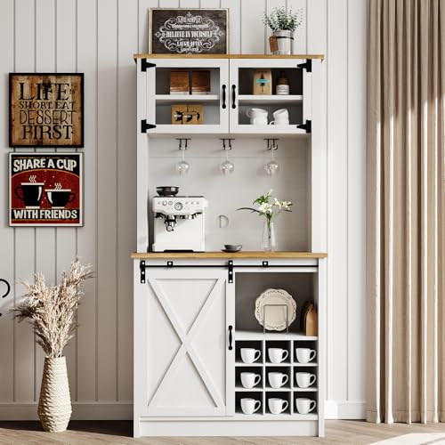 72" Farmhouse Coffee Bar Cabinet with Sliding Barn Door