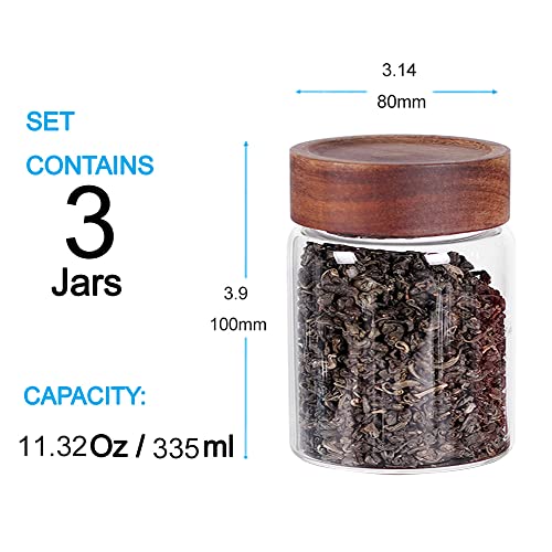 3 Packs Glass Food Storage Jars with Screw Airtight Seal Acacia Wood Lids