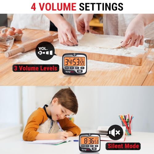 TM01(2 Pack) 2-in-1 Kitchen Timers for Cooking with Clock Mode (2 Count)