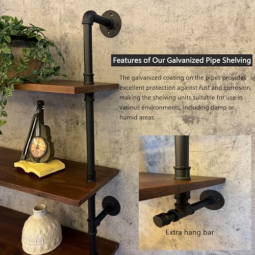 Industrial Pipe Wall Shelves Pipe Shelving with Real Wood Plank