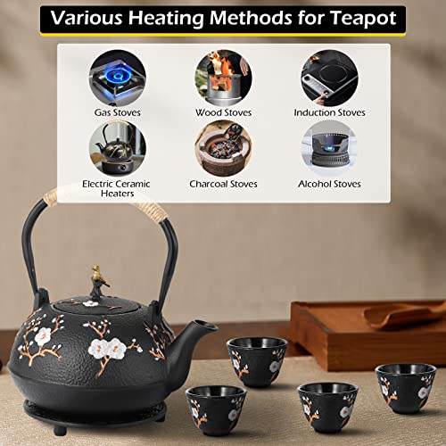 Cast Iron Teapot 40.6oz Japanese Tea Kettle Set with 4 Tea Cups