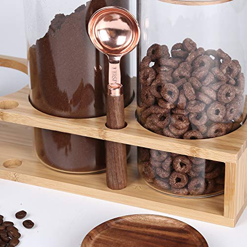 Sealed Glass Food Storage Containers with Airtight Wood Lids and Scoops for Kitchen Counter (3 Count)