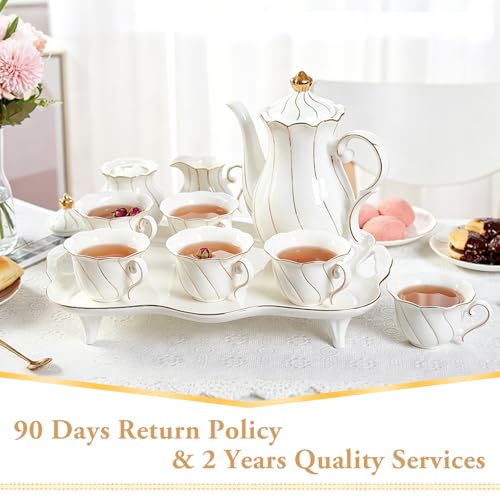 14 pcs Tea Set for 6 with Tea Tray & Spoons (14 Count)