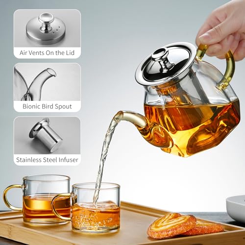Glass Tea Pot with Stainless Steel Infuser and Lid