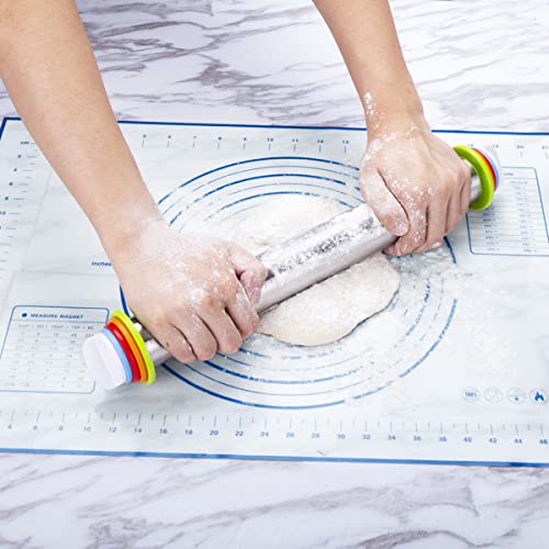 Stainless Steel Rolling Pin & Baking Mat Set with Adjustable Thickness Ring