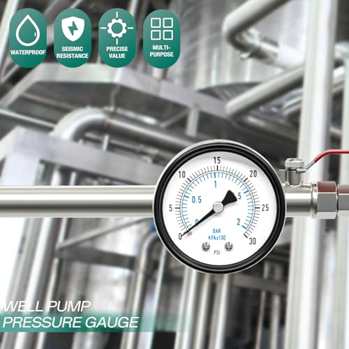 0 30PSI Well Pump Pressure Gauge 2" Dial Size
