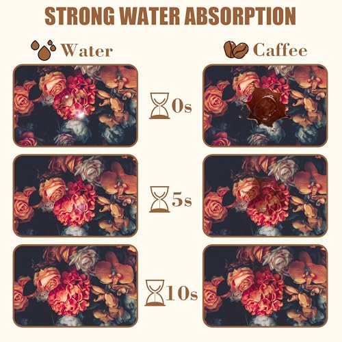 Vintage Rose Flower Coffee Mat Absorbent Dish Drying Mat for Kitchen Counter Hide Stain Rubber Backed Coffee Bar Accessories Fit Under Espresso Machine