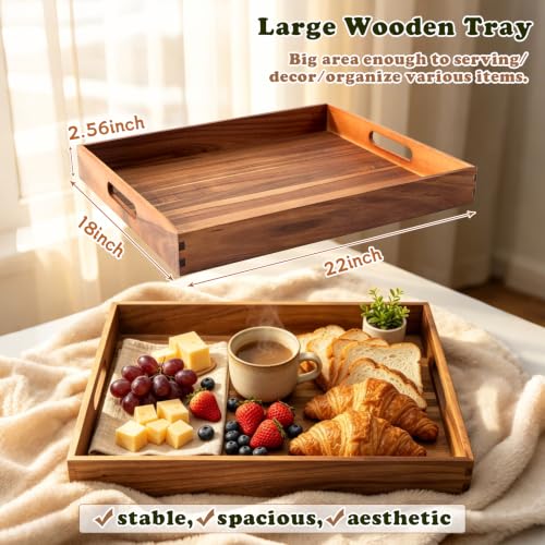 Extra Large Ottoman Wood Serving Tray with Handles