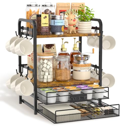Coffee Bar Organizer Station Shelf Mug Holder for Countertop