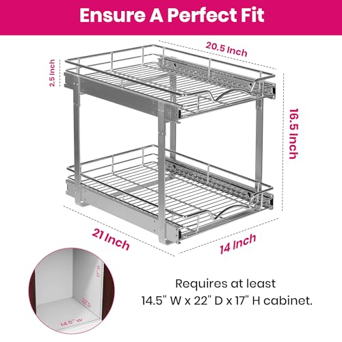 2-Tier Pull-Out Cabinet Organizer for Kitchen, 14" W x 21”D x 16.5" H