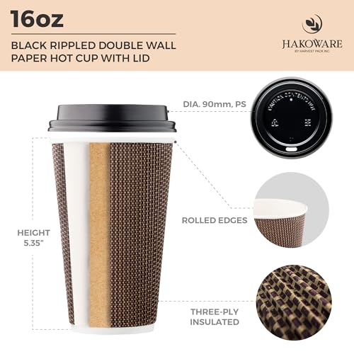 16 oz Disposable Paper Coffee Cups with Lids Insulated Double (340 Count)