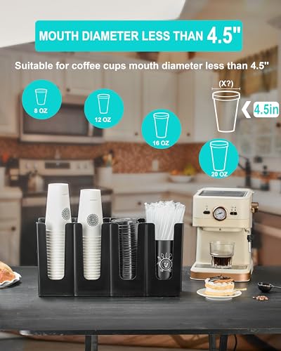 Cup Holder Lid Dispenser with Straw Organizer