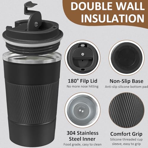 4 Pack Insulated Coffee Mug with Lid 17oz Travel Coffee Tumbler Stainless Steel Reusable Coffee Cups Thermal Coffee Mug for Hot and Iced Cold Drinks (4 Count)