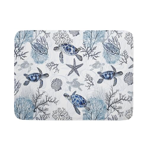 18"x24" Coastal Sea Turtles Dish Drying Mat Nautical Ocean Tortoise Coral Starfish Dish Drainer Mats for Kitchen Microfiber Reversible Dish Drying Rack Pad for Countertop Tabletop Decor