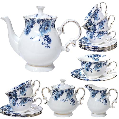 21 Piece Bone China Tea Set for Adults