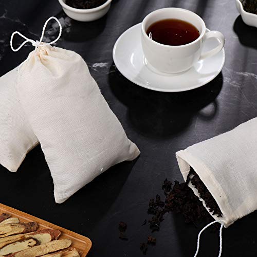 50 Pcs Cheese Cloth Tea Bags 4 x 6 Inch for Straining Reusable Tea Filter Loose Empty Soup Spice Bags for Cooking Cold Brew Coffee Muslin Strainer