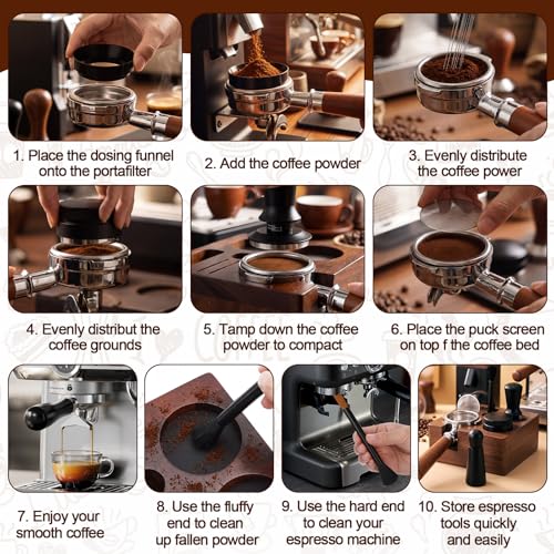 7 Pcs 53mm Espresso Accessories Kit with Wood Tamping Station (7 Count)