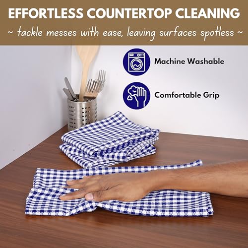 12 Pack Gingham Mini Check Kitchen Dish Towel Cotton Durable Washable 16"x26" (12 Count)